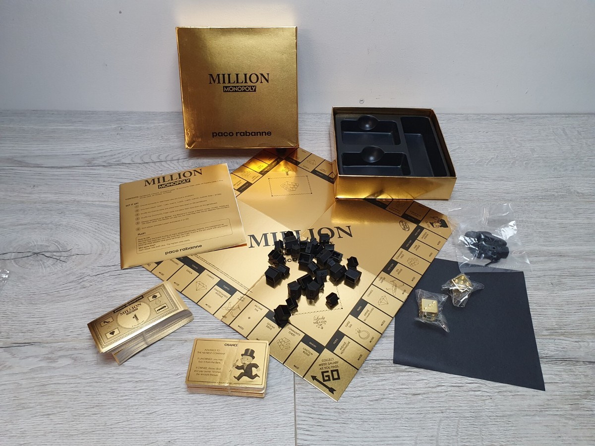 Paco Rabanne Million Monopoly Game Set 2017 Hasbro Game Gold Design Complete
