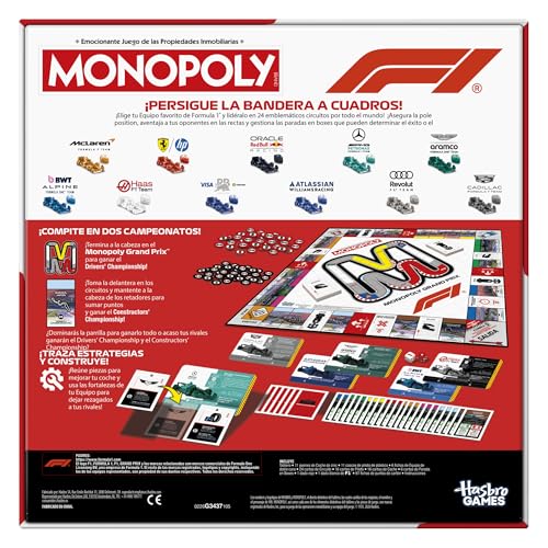 Monopoly F1 Edition, Official Formula 1 Game, Family Games for Children, Teenagers and Adults, for 2 to 6 Players, 45 Minutes, Age 8 + - Spanish Version