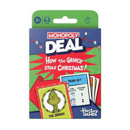 Monopoly Deal: How the Grinch Stole Christmas! Edition Card Game - Officially Licensed Dr. Seuss Family Games - 2-5 Players - 15 Mins. - Ages 8+